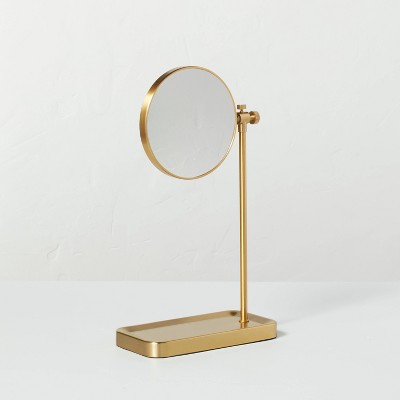Two-Sided Vanity Mirror with Tray Base Brass Finish - Hearth & Hand™ with Magnolia