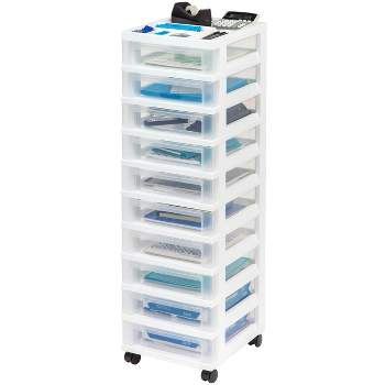 IRIS USA 10 Drawer Rolling Storage Cart with Drawers with Organizer Top, White