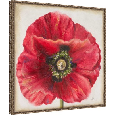 Red Poppy Beaded Perimeter Framed Canvas Wall Art