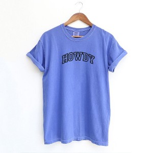 Simply Sage Market Women's Embroiderd Howdy Varsity Outline Short Sleeve Garment Dyed Tee - 1 of 3