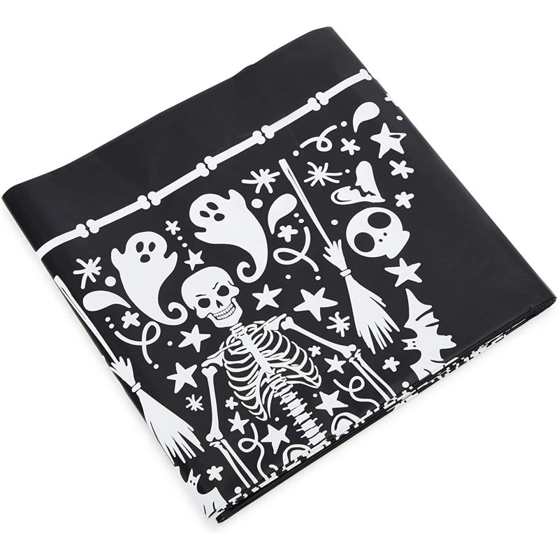 Spooky Central 3 Pack Skeleton Plastic Tablecloth, Black Halloween Table Cover (54 x 108 in), 4 of 6