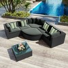 7-Piece Wicker Patio Conversation Set, All-Weather Rattan Sofa with Coffee Table, Thick Cushions, Colorful Pillows – Maison Boucle - 2 of 4