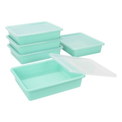 5pk Flat Storage Tray with Lid Teal - Storex
