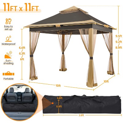 11x11 ft Brown Polyester and Metal Pop-Up Gazebo Tent
