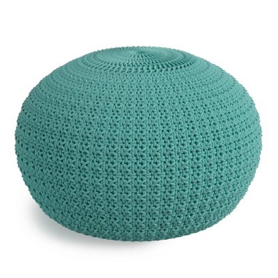 Holloway Round Knitted Outdoor/Indoor Pouf Aqua - WyndenHall