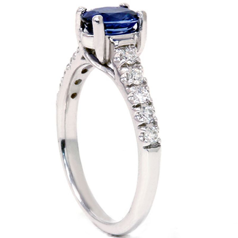 Pompeii3 7/8ct Blue Sapphire Accent Diamond Ring 14K White Gold, 3 of 5