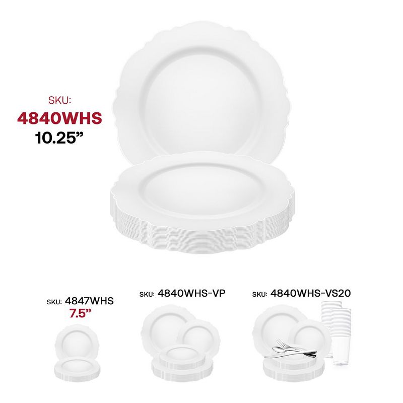 Smarty Had A Party 10.25" White with Silver Rim Round Blossom Disposable Plastic Dinner Plates (120 Plates), 5 of 7