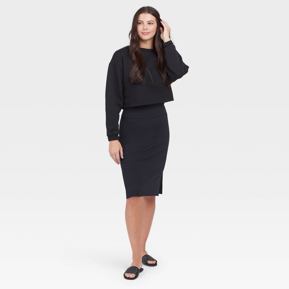 ASSETS by SPANX Women's Ponte Side Slit Skirt - Black S: Midweight Knit Bodycon, Pull-On Midi -  83801382