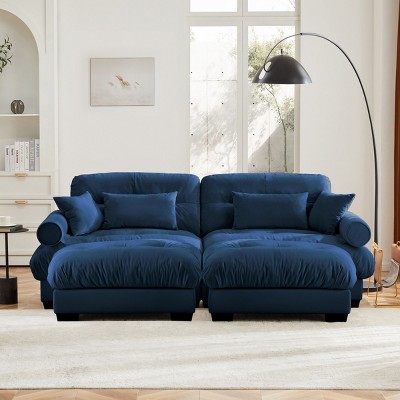 Modern 2 Seater Sofa With Ottoman, Sectional Sofas Large With 2 Ottoman, Large L Shape Sofa With Waist Pillow And Throw Pillows-Cuddlewood