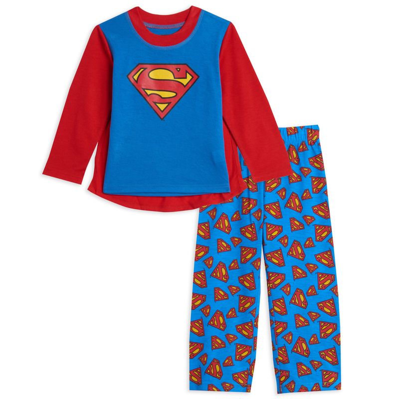 DC Comics Justice League Superman Batman Pajama Shirt and Pants Detachable Cape Sleep Set Toddler, 2 of 8