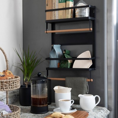 Black Metal Magnetic Organizer with Wooden Dowels