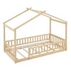CAVINAS Twin Size Bed Frame, Wood Bed House Bed Frame with Fence, House-Shaped Floor Bed for Kids, Teens, Girls, Boys, Floor Platform Bed - 3 of 4