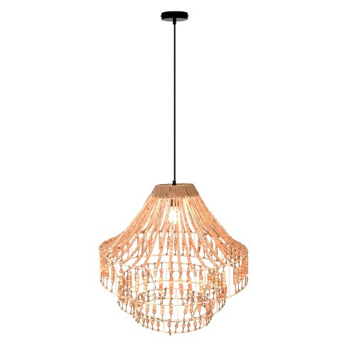 River of Goods Arlo 26"  Ivory and Black Metal Dome Pendant Light with Mango Wood Beads: Bohemian Coastal Charm, UL Listed - image 1 of 4