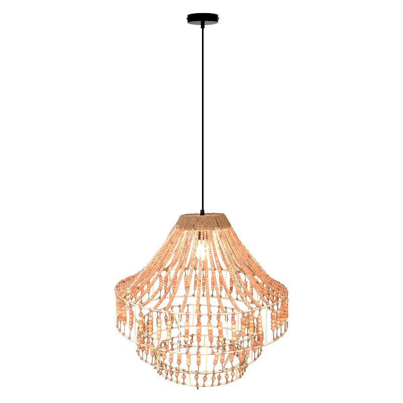 River of Goods Arlo 26&#34; Ivory and Black Metal Dome Pendant Light with Mango Wood Beads, 1 of 10