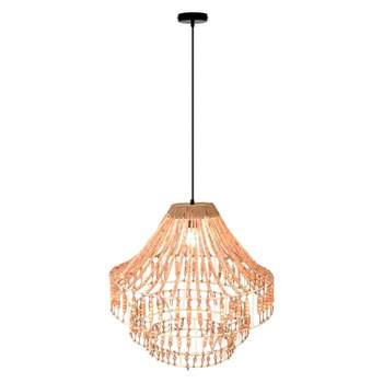 River of Goods Arlo 26" Ivory and Black Metal Dome Pendant Light with Mango Wood Beads