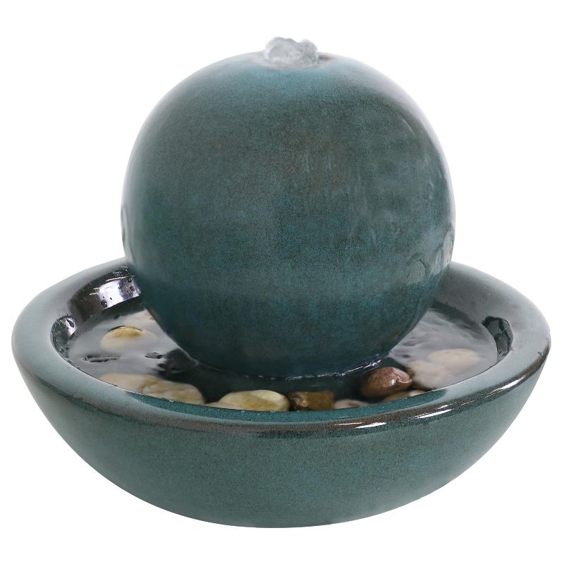 Sunnydaze Indoor Home Decorative Smooth Glazed Ceramic Orb Tabletop Water Fountain Feature - 7" - Green, 1 of 14