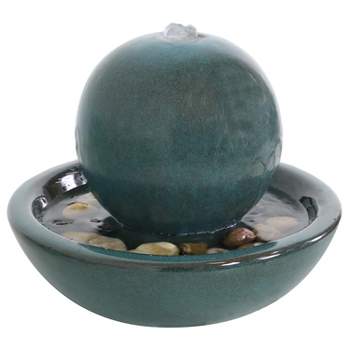 Sunnydaze Indoor Home Decorative Smooth Glazed Ceramic Orb Tabletop Water Fountain Feature - 7" - Green