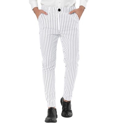 Lars Amadeus Men's Dress Striped Slim Fit Flat Front Business Trousers White  34 : Target