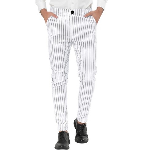 Lars Amadeus Men's Dress Striped Slim Fit Flat Front Business Trousers  White 34