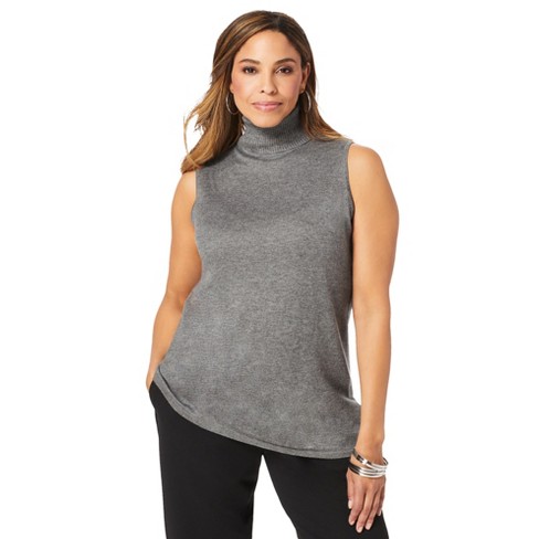 Jessica London Women's Plus Size Sleeveless Turtleneck Shell, 22/24 -  Heather Charcoal