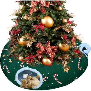 Cat Tunnel Bed- Decorative Christmas Style with Snowman and Glove Patterns - Red Color Perfect for Festive Felines - 1 of 4