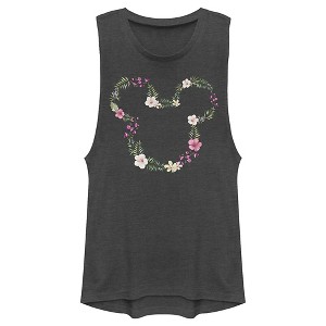 Juniors Womens Mickey & Friends Floral Logo Festival Muscle Tee - 1 of 4