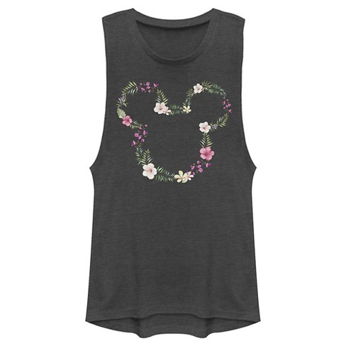 Juniors Womens Mickey & Friends Floral Logo Festival Muscle Tee - image 1 of 4