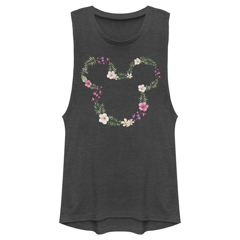 Juniors Womens Mickey & Friends Floral Logo Festival Muscle Tee, 1 of 5