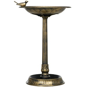 28" Antique Bird Bath Decorative Birdbath Bird Feeder Bowl with Planter Pedestal and Bird Statues - 1 of 4