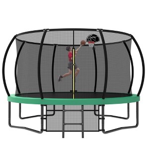 NAYSAYE Trampoline 12FT with Safety Enclosure Net and Ladder for Kids Outdoor Fun and Recreation, Green, 144.09"*107.87"*127.00" - 1 of 4