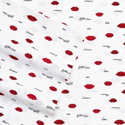 Queen Black and Red Love Lips Microfiber Sheet Set