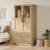 Bedroom Wooden Armoire Wardrobe Closet, Wardrobe Armoire Cabinet with 2 Glass Doors and Drawers, Freestanding Armoire with Shelves & Hanging Rod - 3 of 4
