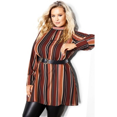 Women's Plus Size Bold Stripe Tunic - tan | CITY CHIC