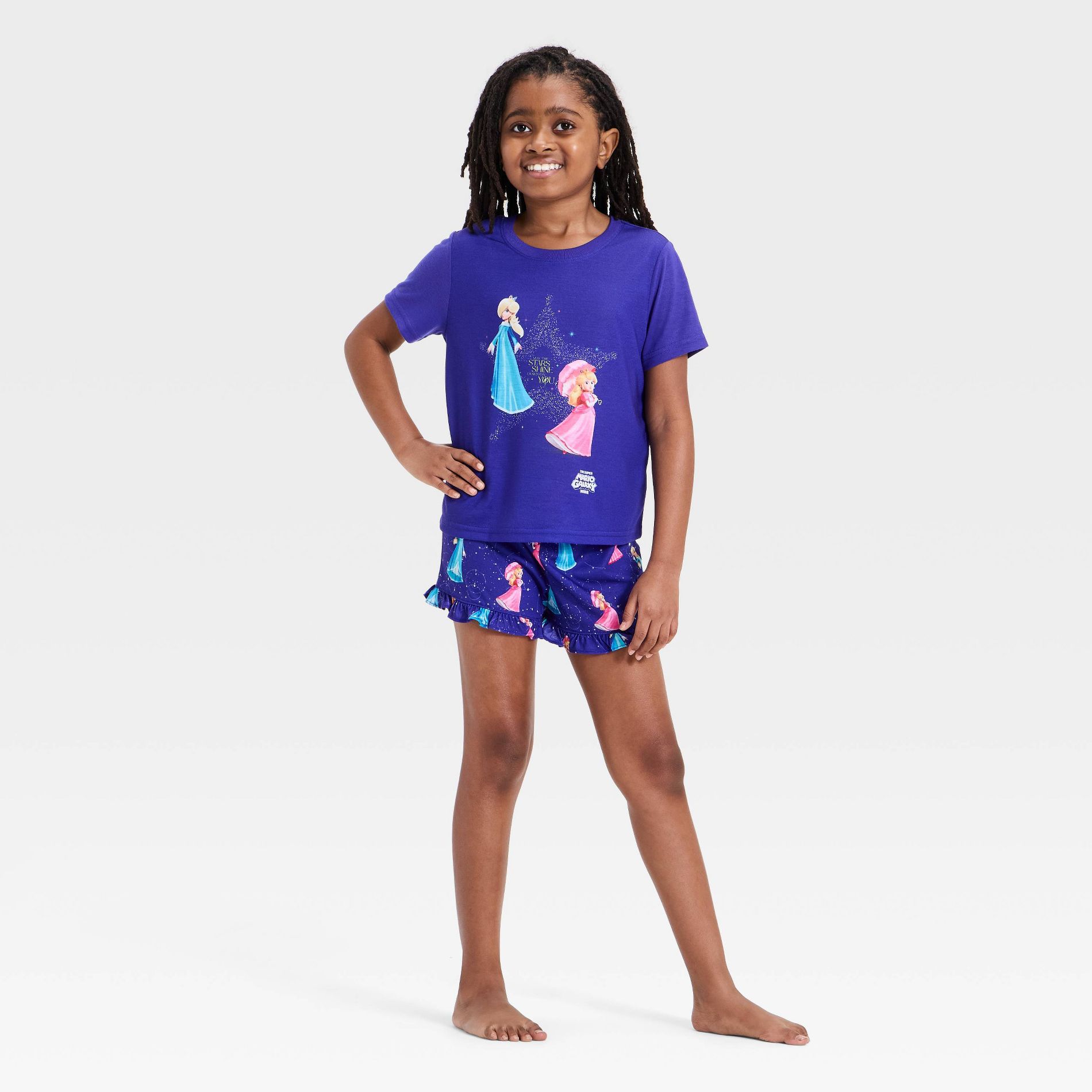 Girls' Super Mario 2pc Short Sleeve Pajama Set - Purple
