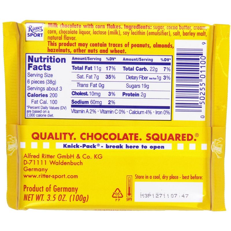Ritter Sport Milk Chocolate With Cornflakes Bar - Case of 10/3.5 oz, 3 of 8