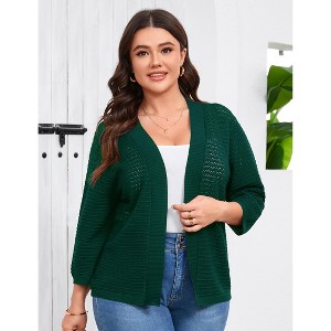 YESFASHION Womens Plus Size Summer Cardigan 3/4 Length Sleeve Sweaters Lightweight Casual Knitted Open Front Cardigans - 1 of 4