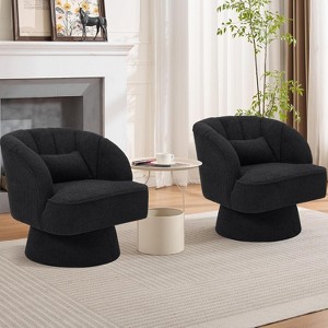 Modern Swivel Barrel Accent Chair, 360 Degree Velvet Upholstered Armchair with Striped Backrest & Plush Padding, Comfy Round Lounge Chair, 2 PCS - 1 of 4
