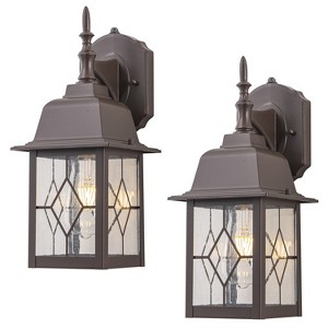 C Cattleya 2-Pack 14in Oil-Rubbed Bronze Outdoor Wall Lantern with Seeded Glass Shade - 1 of 4