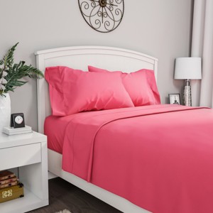 Hastings Home Twin XL Size Brushed Microfiber 3 Piece Bed Sheet and Linen Set with Stain Resistant Fitted and Flat Sheets - Pink - 1 of 4