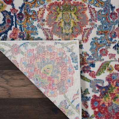 Ivory and Blue Floral Synthetic 2' x 4' Area Rug