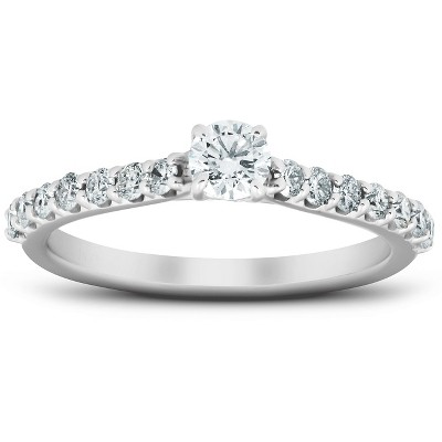 Pompeii3 3/4 Ct TDW Diamond Side Stone Engagement Ring 14k White Gold Lab Created