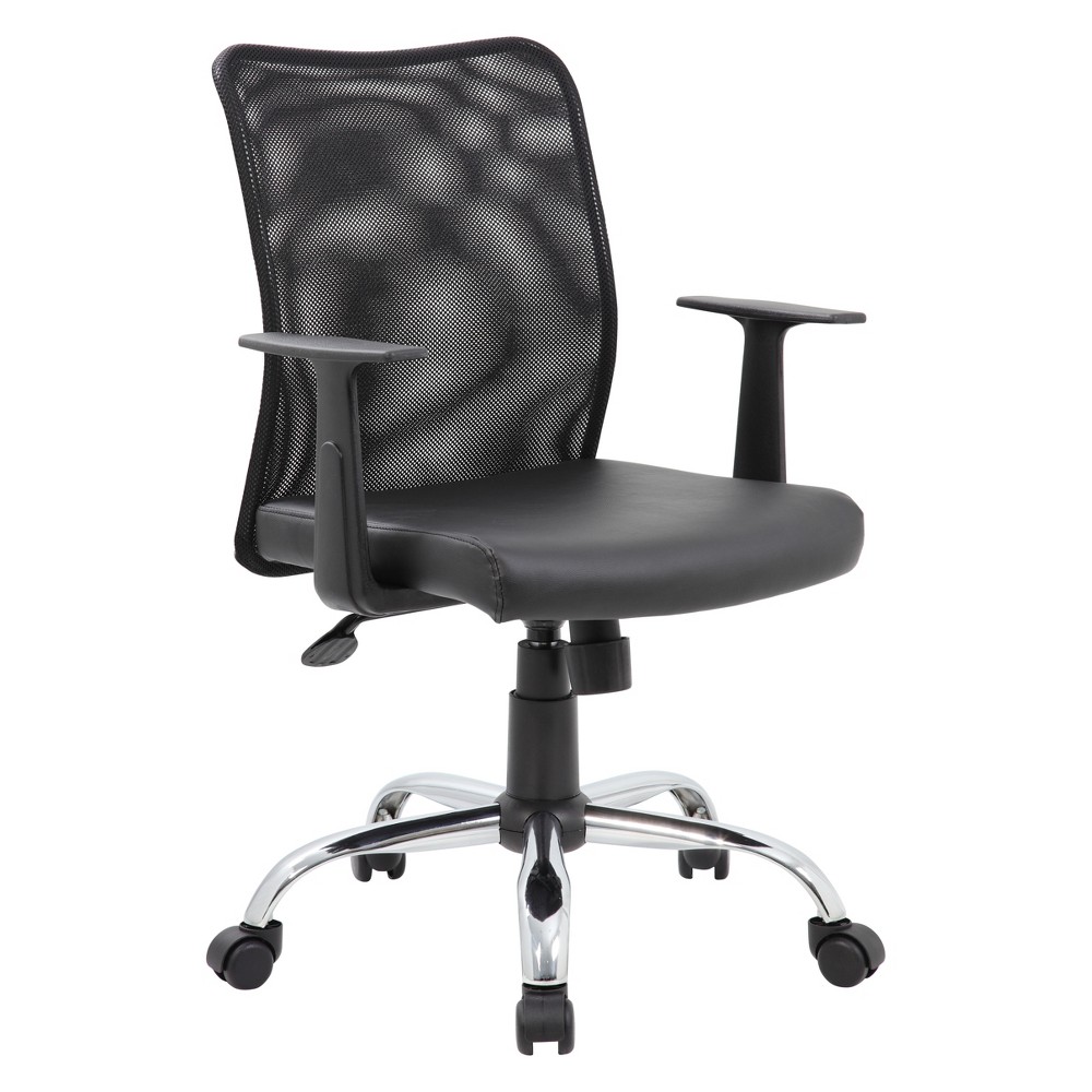 Fixed Arm Budget Mesh Task Chair Black - Boss Office Products: Chrome Base, Pneumatic Lift, Locking Tilt Control