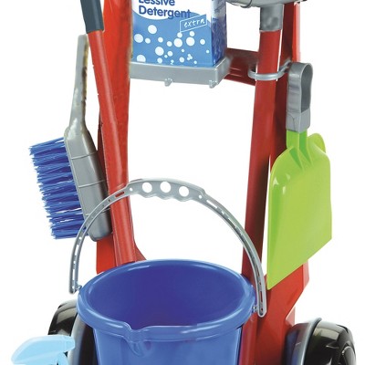 Theo Klein 8-Piece Red and Blue Plastic Cleaning Trolley Set