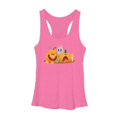 Women's Design By Humans Halloween Cartoon Pumpkins And Ghost By VectorVillain Racerback Tank Top