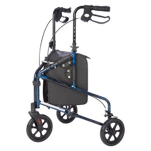 Rhythm Healthcare Rally Lite Aluminum 3-Wheel Folding Walker with Tote, Blue - 1 of 1