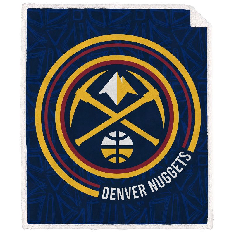 NBA Denver Nuggets Doodle Circle Flannel Fleece Faux Shearling Blanket, 1 of 2