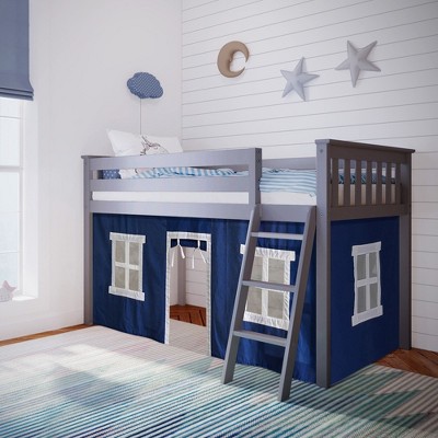 Max & Lily Loft Bed, Low Solid Wood Twin Loft Bunk Beds for Kids with Ladder and Curtain