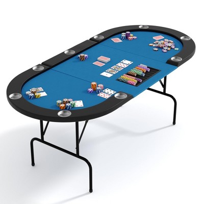 Oval Poker Table with Collapsible Legs, Casino Leisure Gamimg Table for 10 Players, Texas Holdem Blackjack Poker Table with Stainless Steel Cup Holder
