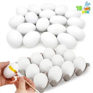 Joyfy 18 Pcs Easter Egg, White Wooden Eggs, Plain Decorating Eggs for Kids Easter DIY Paint Your Own Egg Decor, Easter Craft, Easter Basket Stuffers - 1 of 4