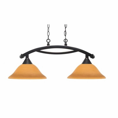 Toltec Lighting Bow 2 - Light Island Pendant Light in  Black Copper with 12" Cayenne Linen Shade